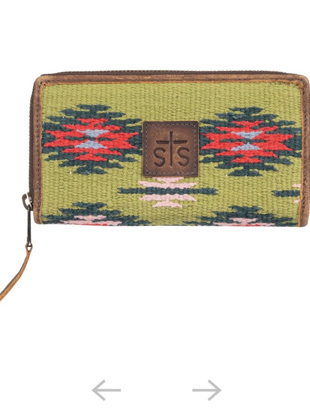 STS Ranchwear Green Southwestern Pattern Zip Wallet with Red & Pink Accents - Picture 5 of 7